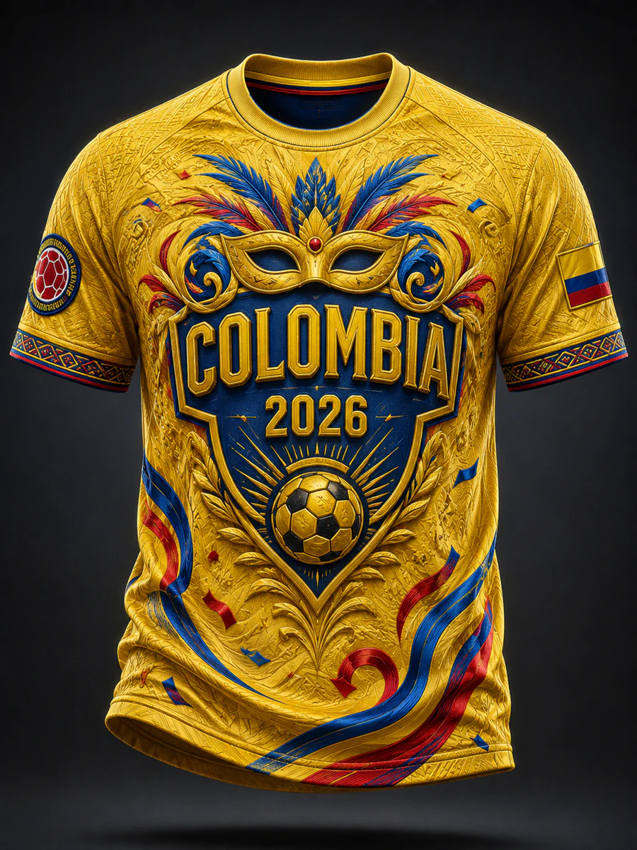 2026 Colombia Soccer Commemorative Patchwork Casual T-Shirt
