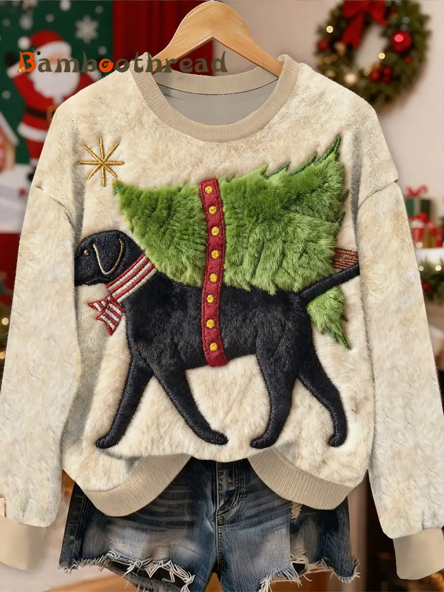 Gorgeous Christmas Dog Printed Casual Long Sleeve Sweatshirt