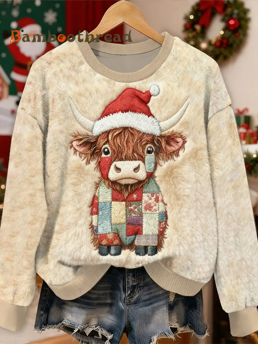 Gorgeous Christmas Ox Printed Casual Long Sleeve Sweatshirt
