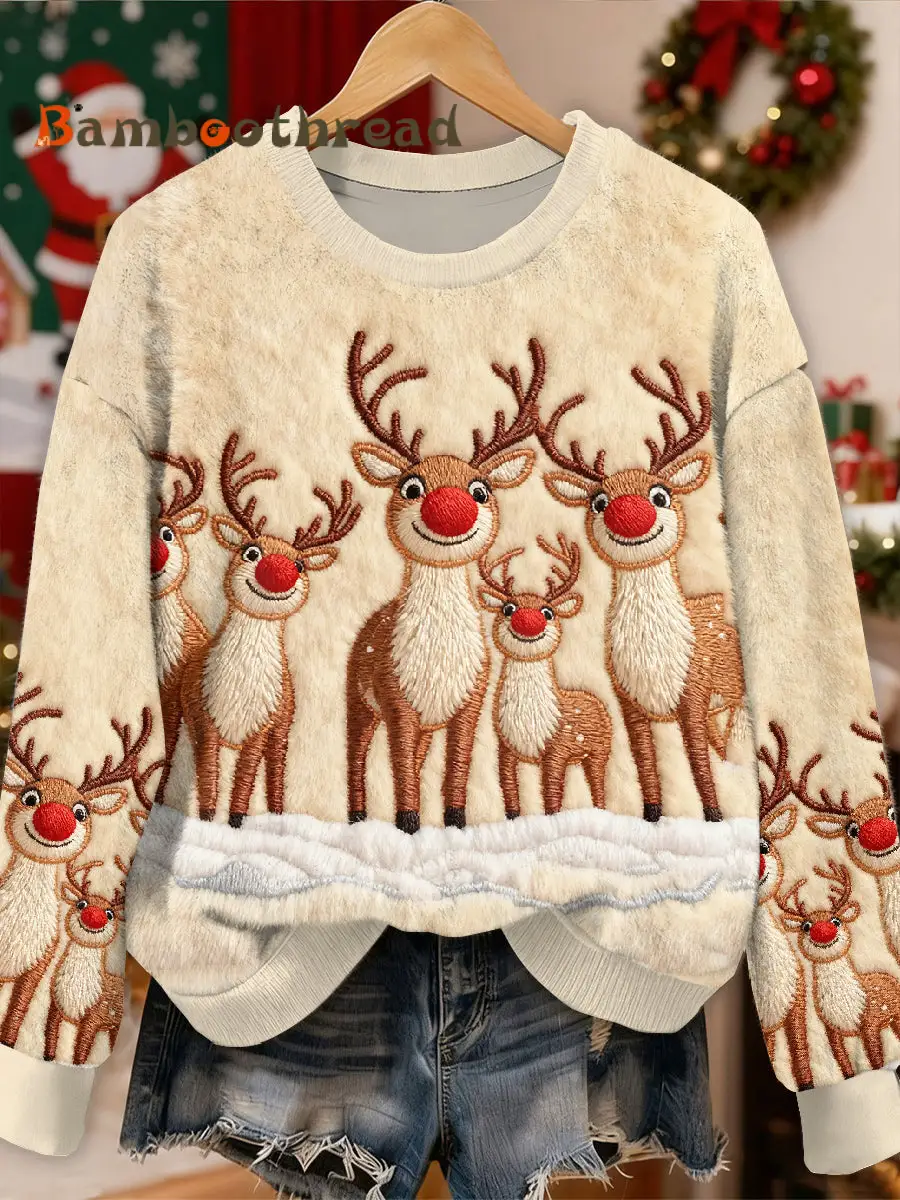 Gorgeous Christmas Reindeer Print Casual Long Sleeved Sweatshirt