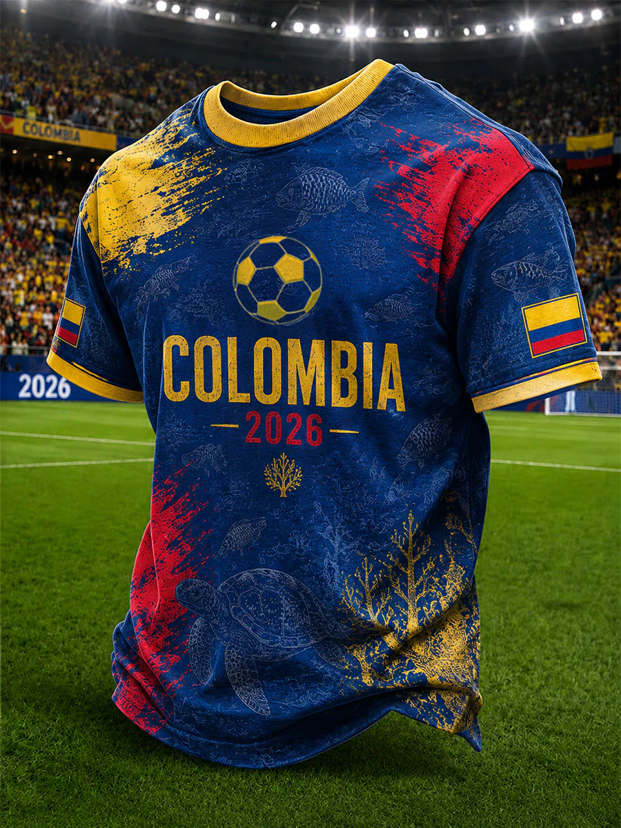 Men's 2026 Colombian football casual printed unisex short-sleeved T-shirt