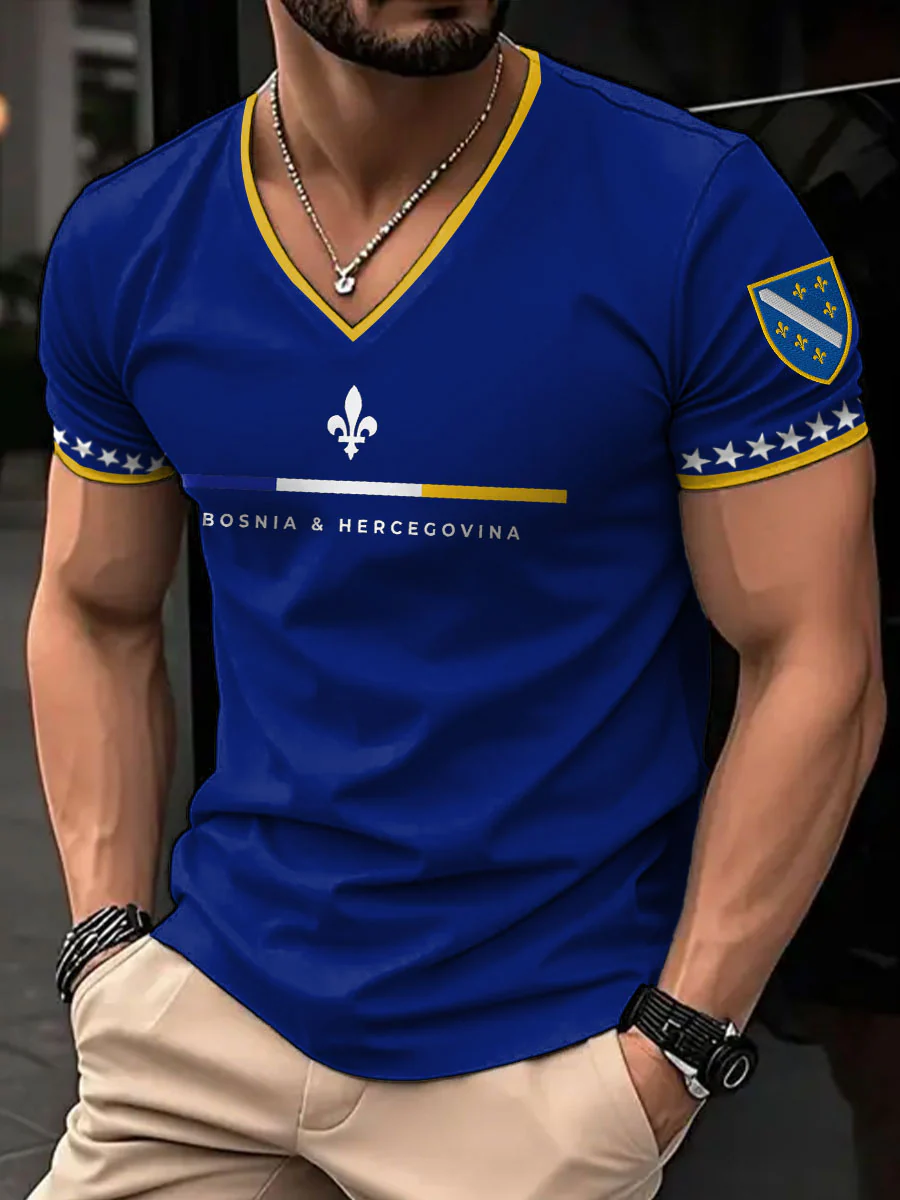 Men's Bosnia Football Lover ZMAJEVI Printed V-neck T-shirt - Image 2