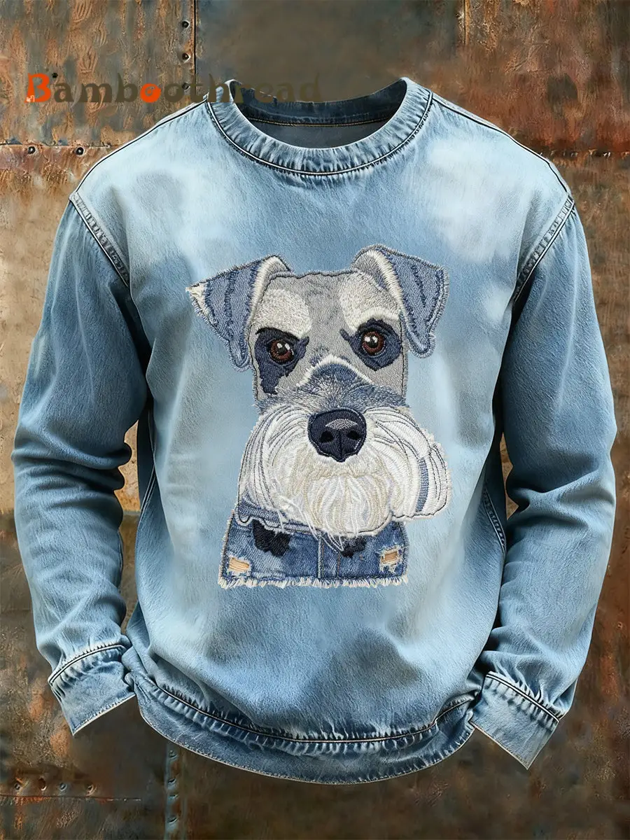 Men's Denim Animal Printed Long Sleeved Round Neck Sweatshirts