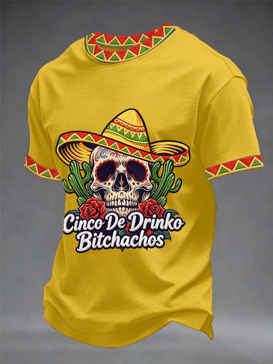 Men's Funny Cinco De Drinko Bitchachos Skull Print Tee - Image 2