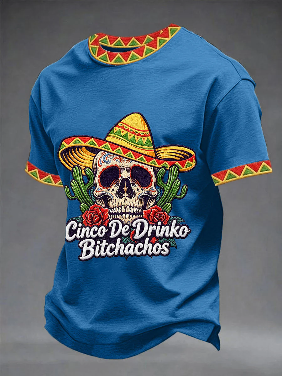 Men's Funny Cinco De Drinko Bitchachos Skull Print Tee - Image 6