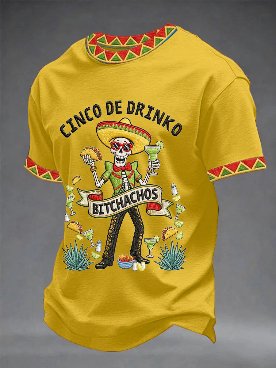 Men's Funny Cinco De Drinko Bitchachos Skull Print Tee - Image 2