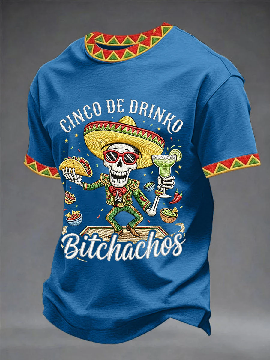 Men's Funny Cinco De Drinko Bitchachos Skull Print Tee - Image 3