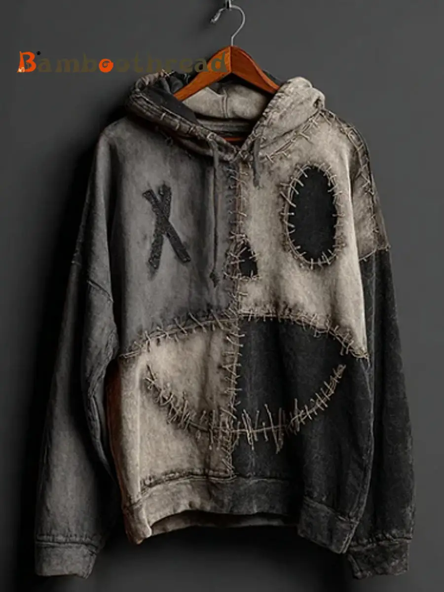 Men's Halloween Pumpkin Face Colorblock Patchwork Hoodie - Image 5