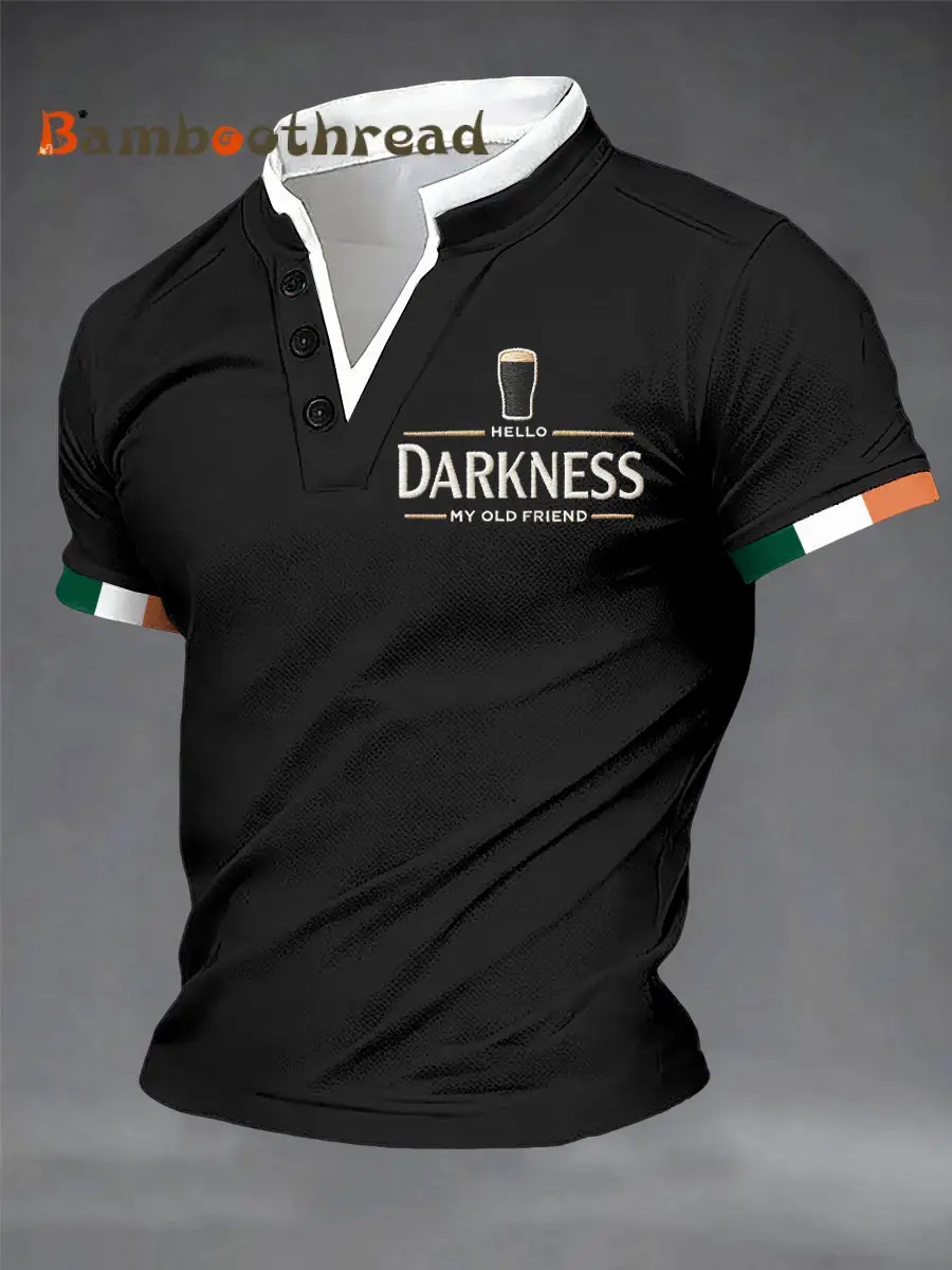 Men's Hello Darkness My Old Friend Double Layer Collar T-Shirt
