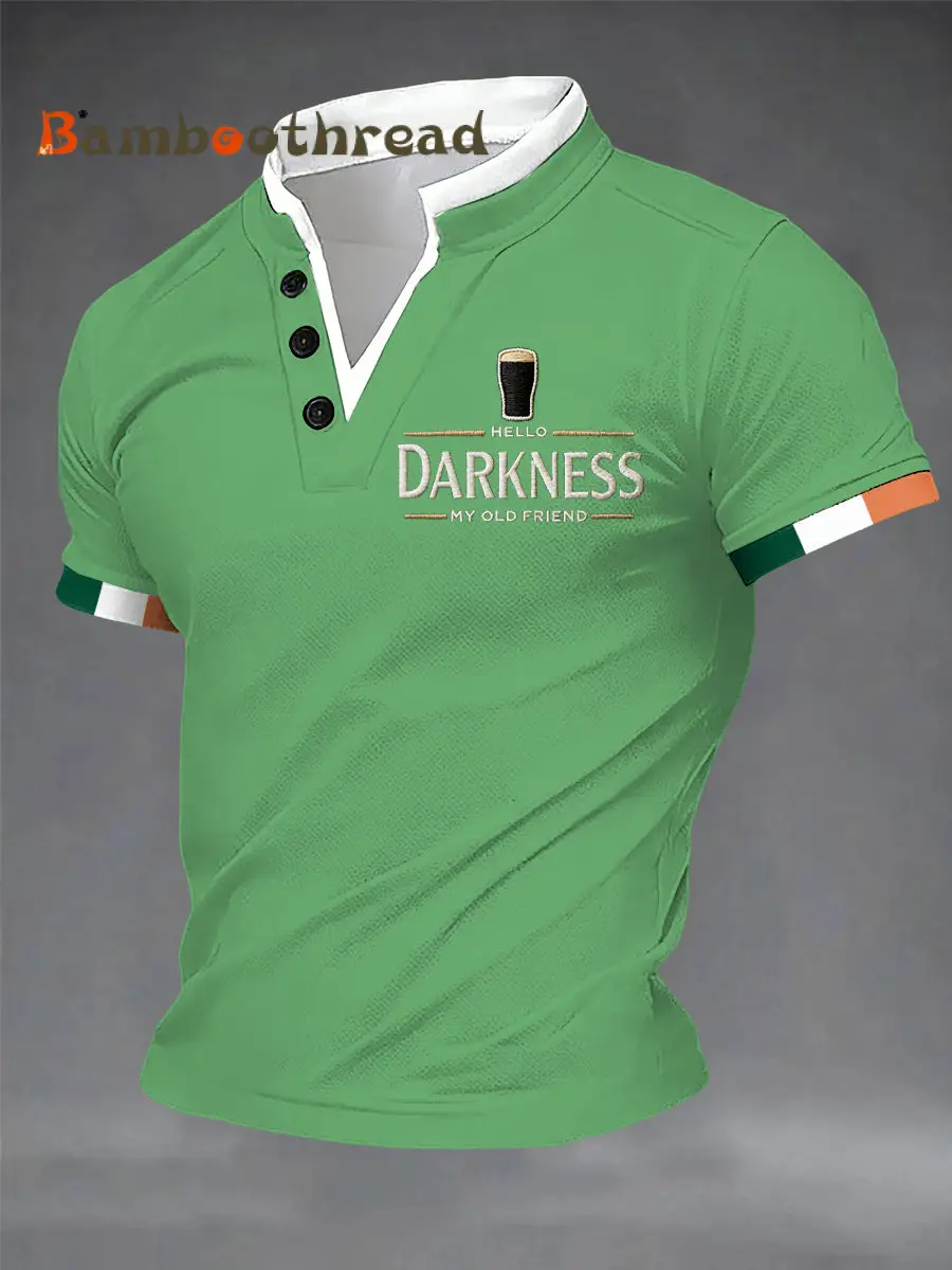 Men's Hello Darkness My Old Friend Double Layer Collar T-Shirt - Image 3