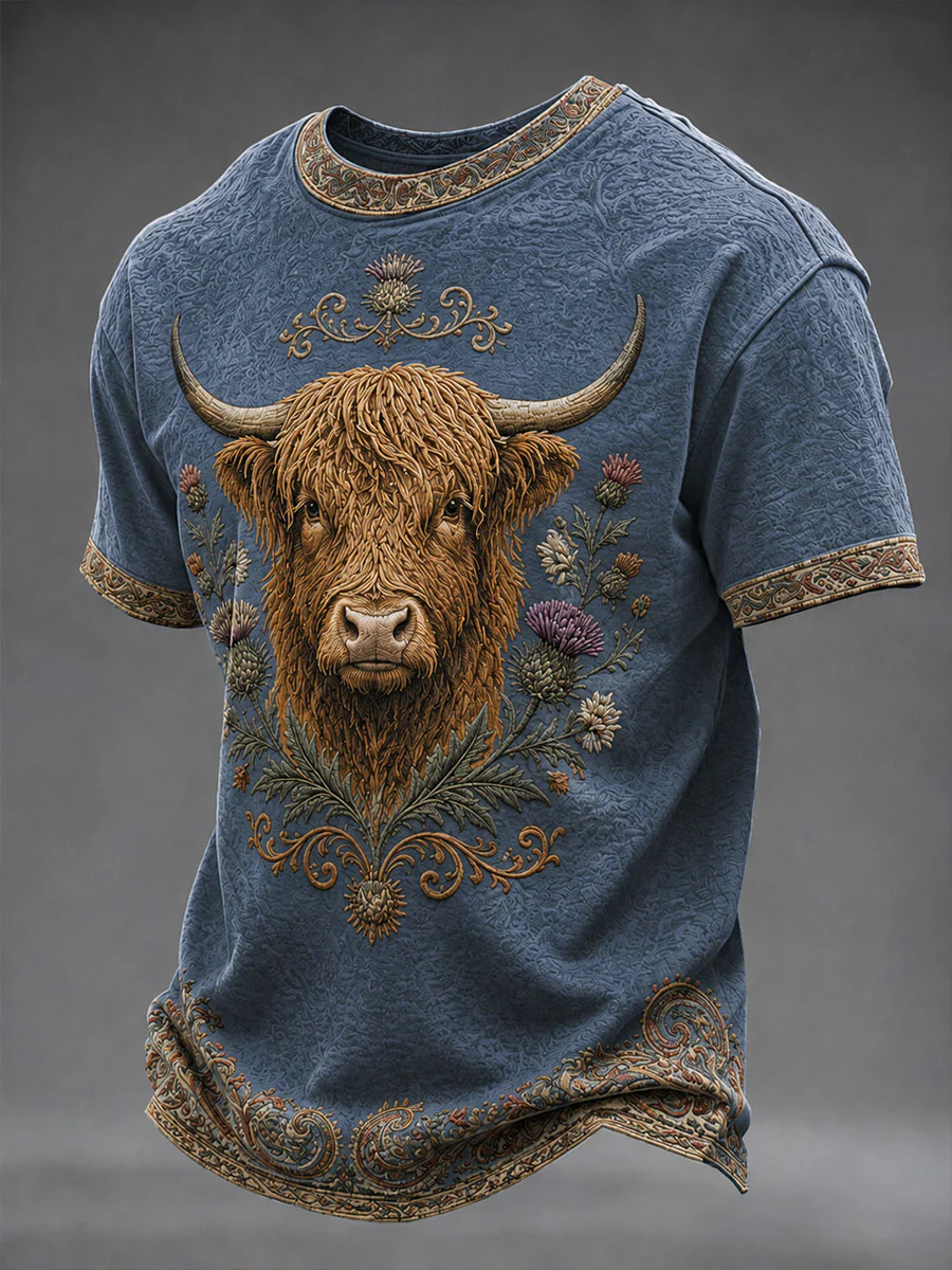 Men's Highland Denim Plaid Print Unisex T-shirt