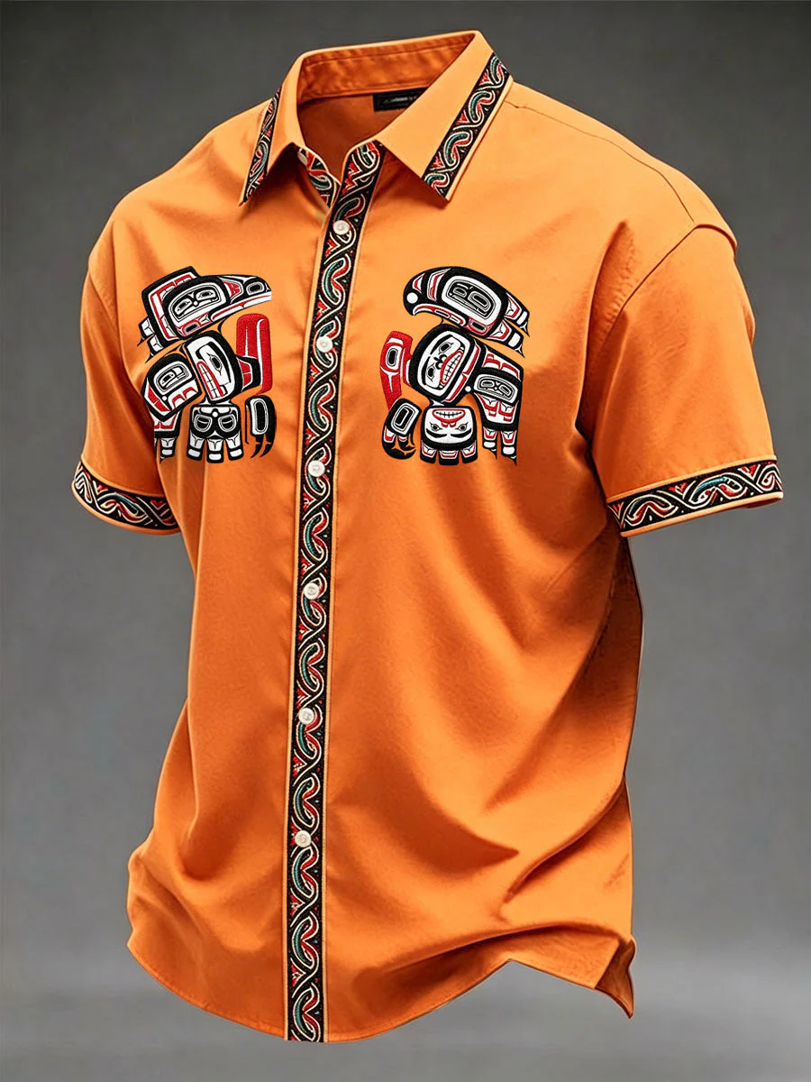 Men's Indigenous Print Casual Shirt - Image 3
