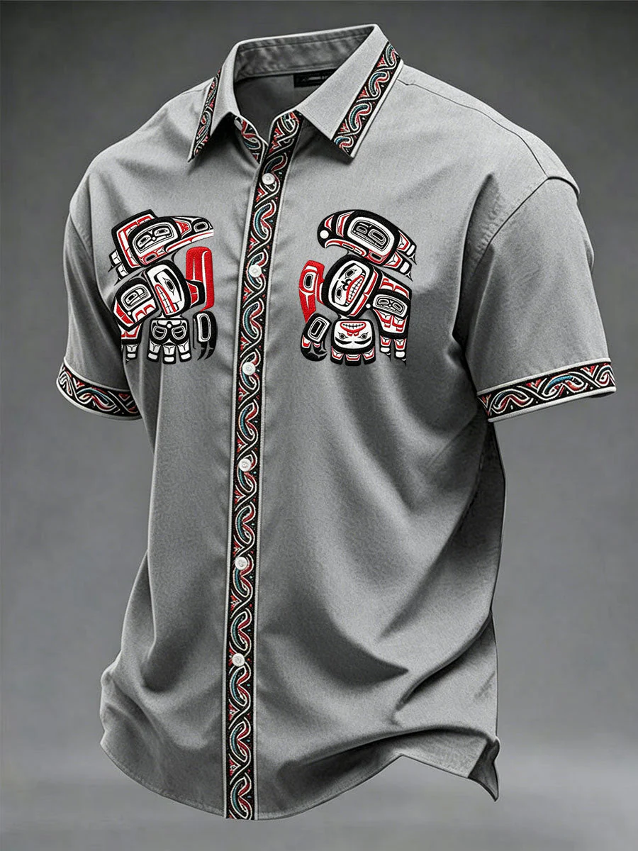 Men's Indigenous Print Casual Shirt - Image 4