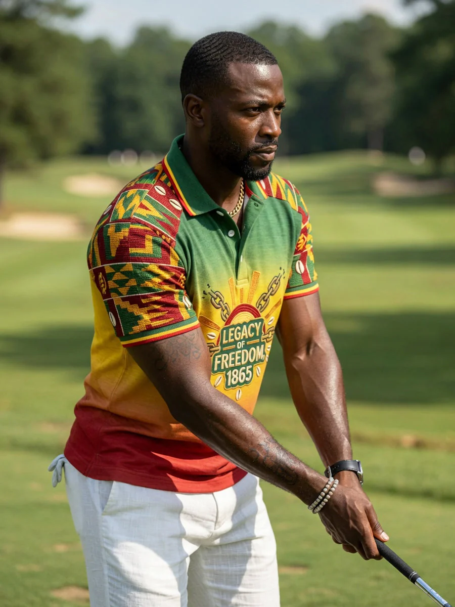 Men's Juneteenth Freedom Gradient-Paneled Casual Polo - Image 3