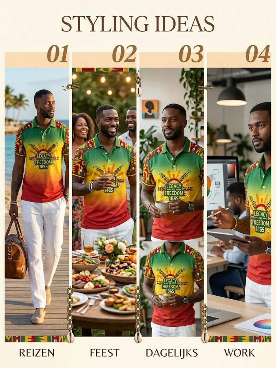 Men's Juneteenth Freedom Gradient-Paneled Casual Polo - Image 5