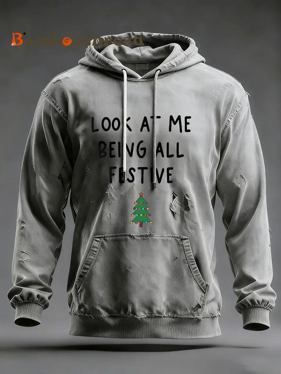 Men's Look At Me Being All Festive And Shit Printed Casual Hoodie - Image 4