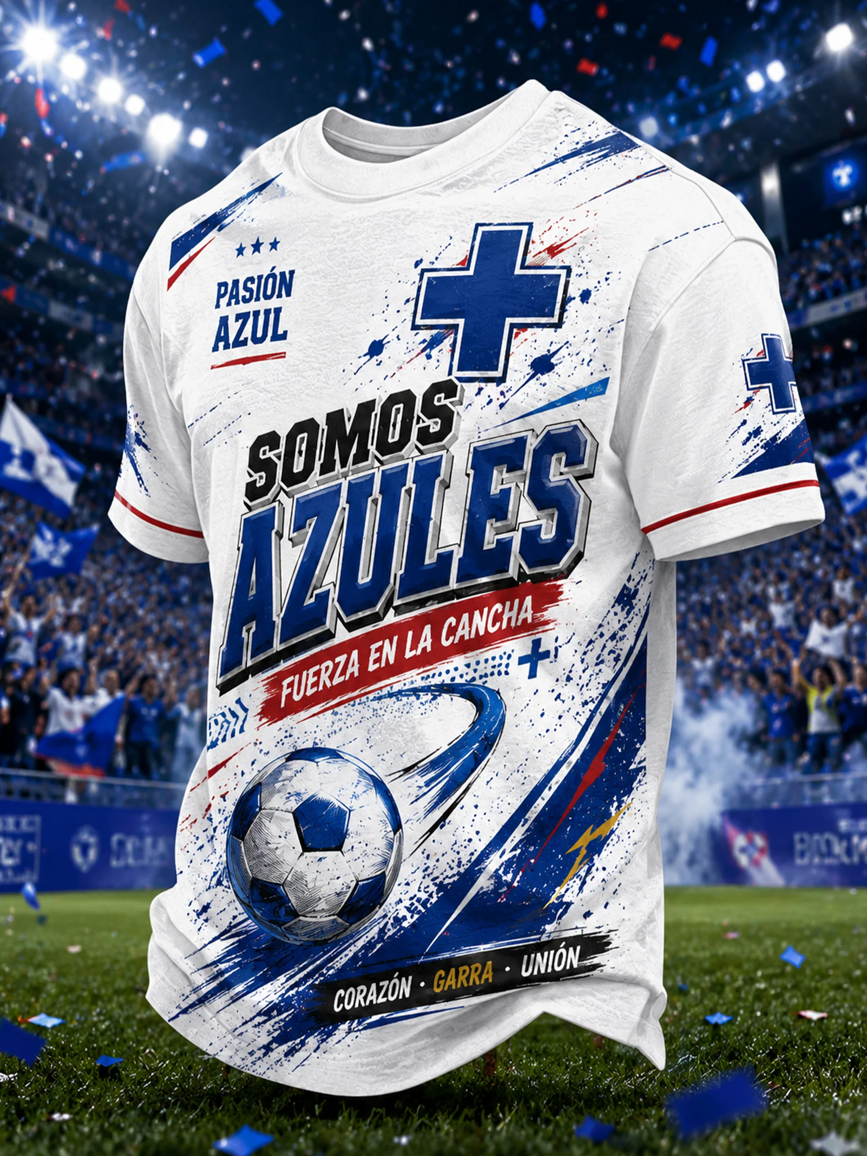 Men's Mexican Blue Cross Football Cheering Art Print T-Shirt