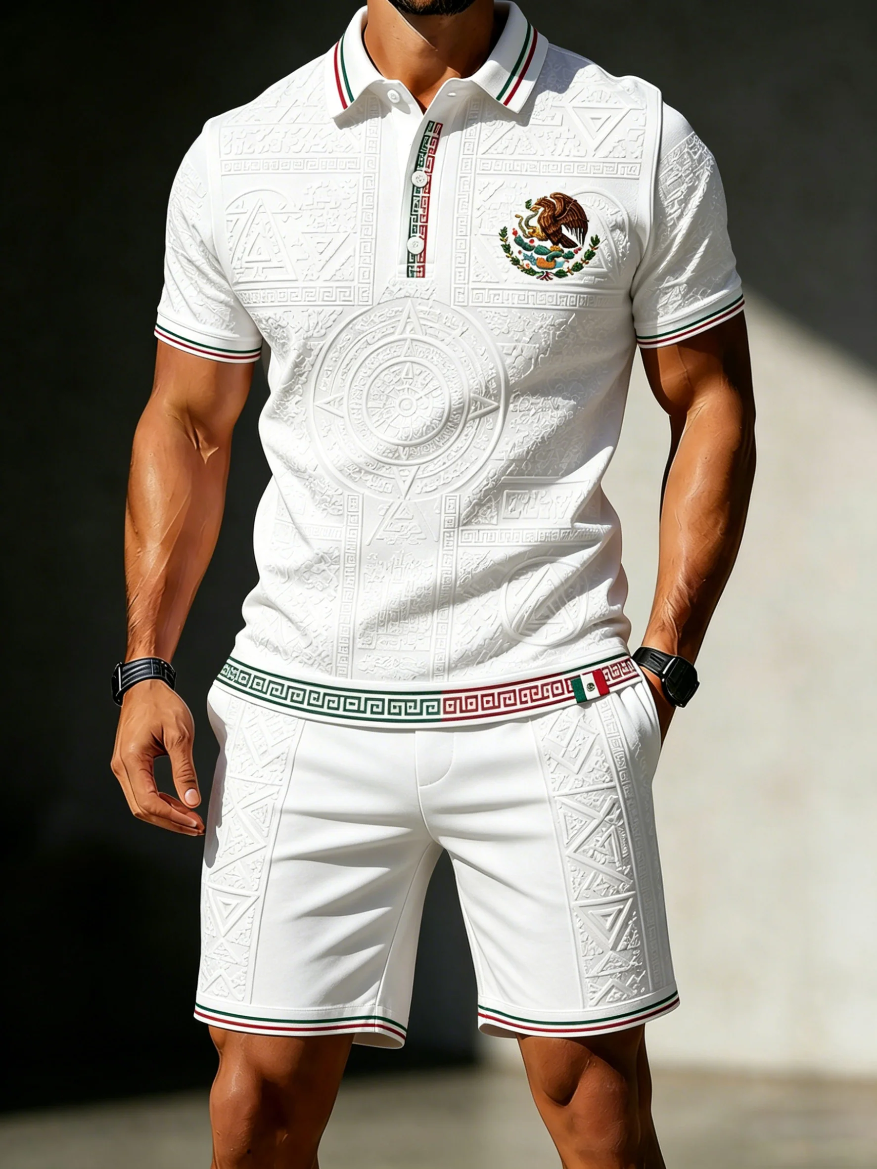 Men's Mexican Football Aztec Totem Art Print Polo Set
