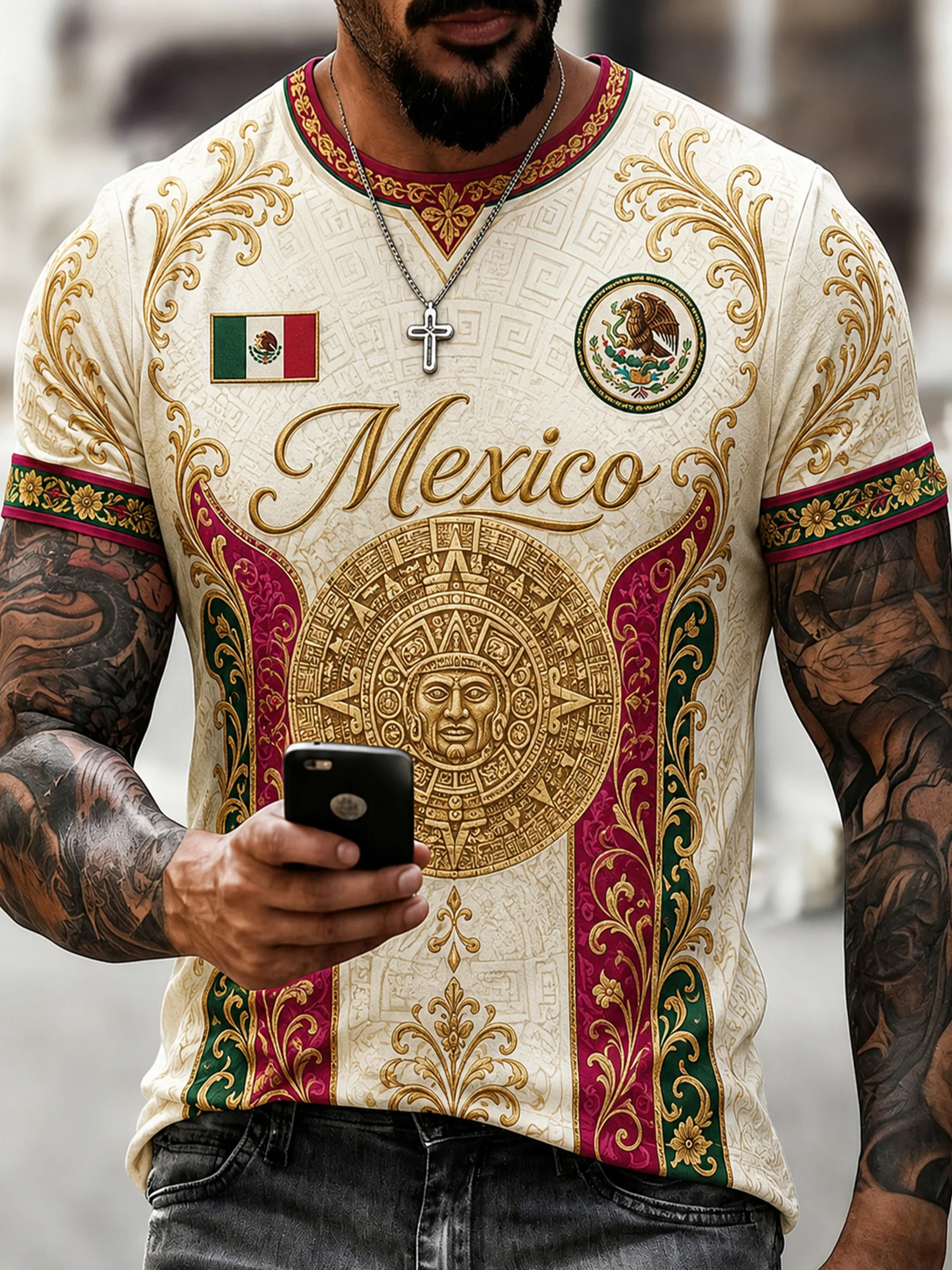 Men's Mexican Football Cheering Fan-Themed Art Print T-Shirt