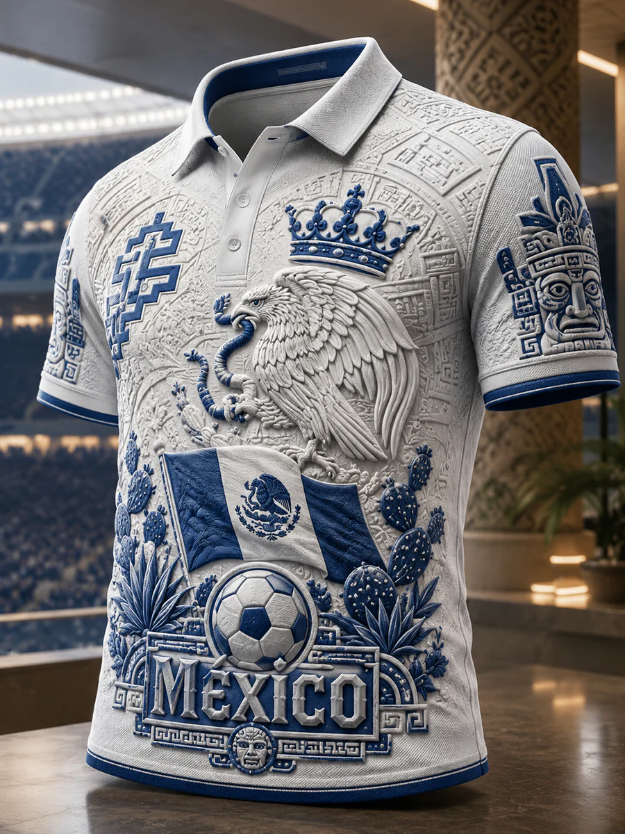 Men's Mexican Football Match Cheering Art Print Polo