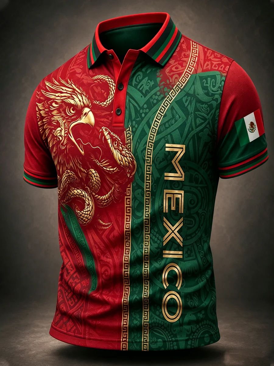 Men's Mexican Football Match Cheering Element Art Print Polo