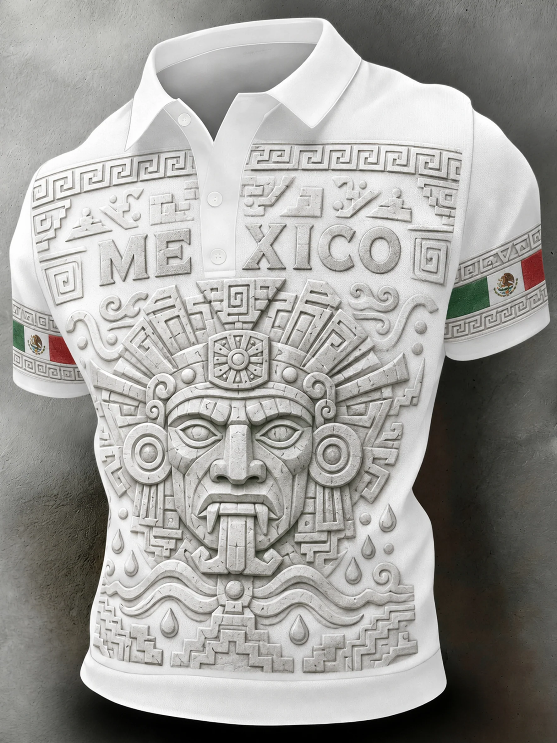 Men's Mexican Football-Themed Polo Shirt With Aztec Totem Art Print