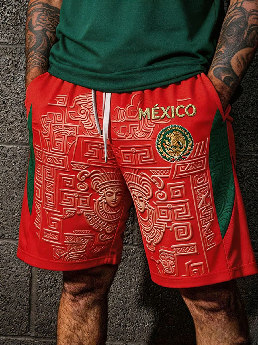 Men's Mexico Football Lover Art Printed Shorts - Image 3