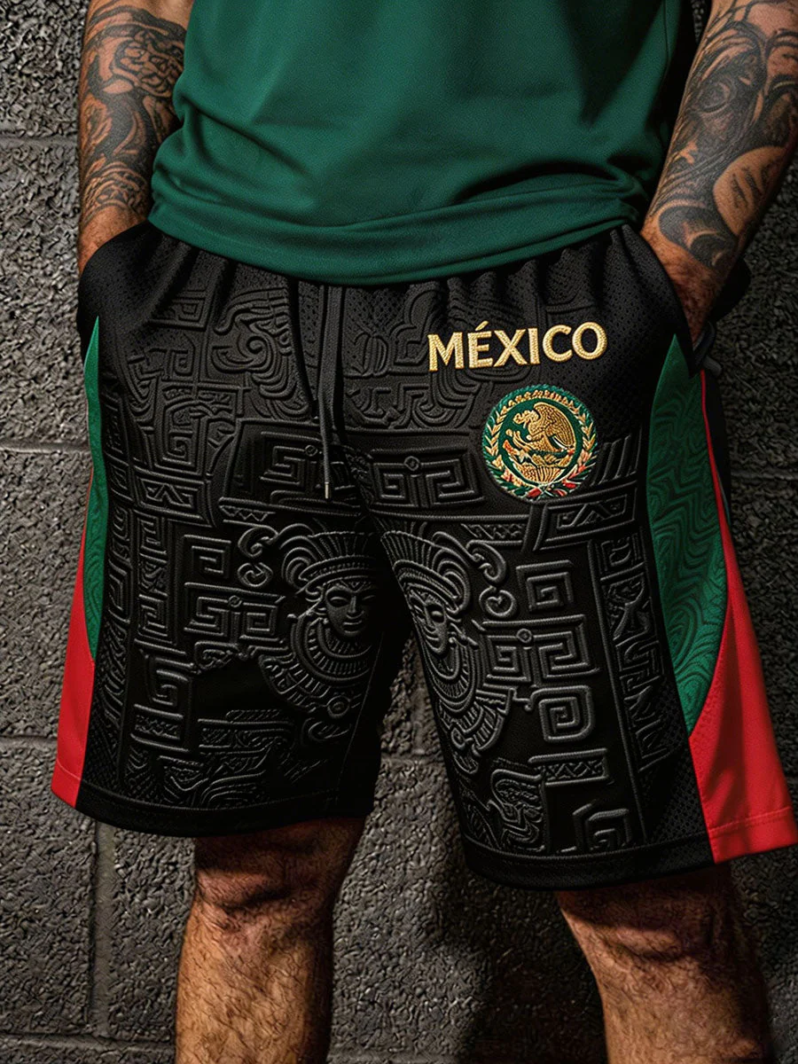 Men's Mexico Football Lover Art Printed Shorts - Image 4