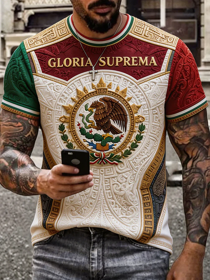 Men's Mexico Football Lover Art Printed T-shirt