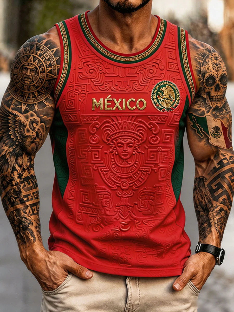 Men's Mexico Football Lover Art Printed Tank Tops - Image 3