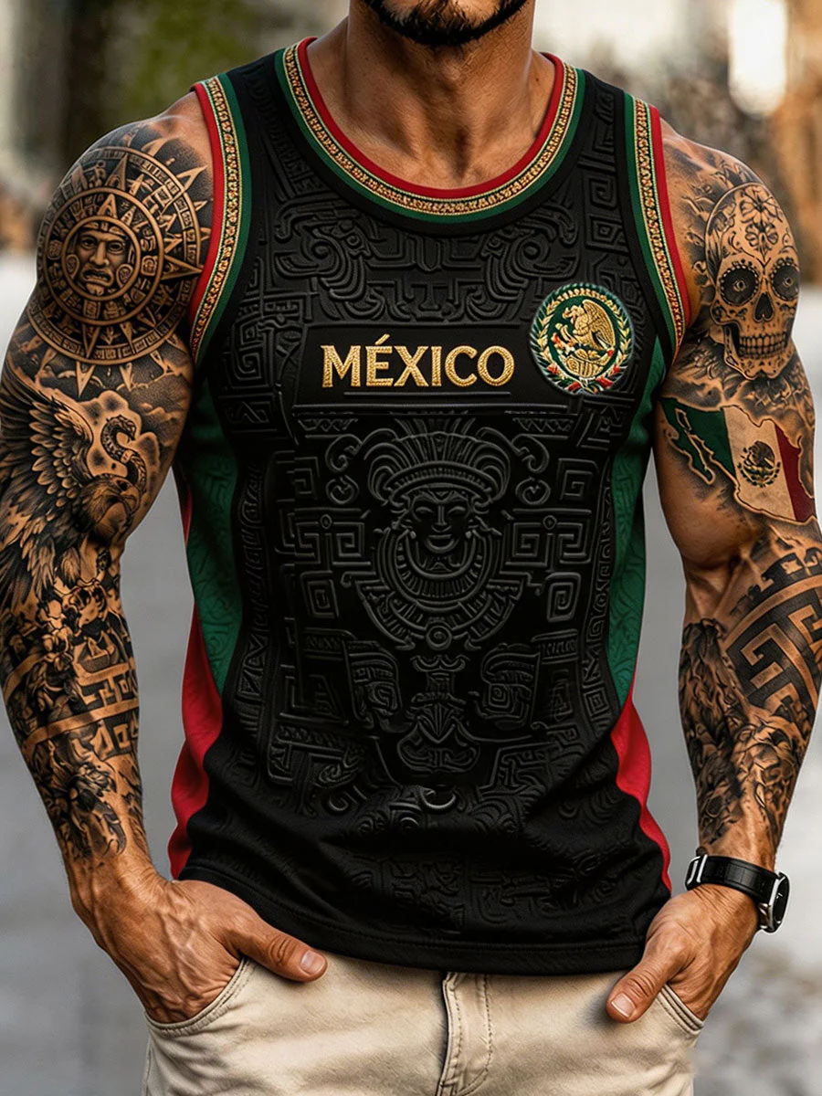 Men's Mexico Football Lover Art Printed Tank Tops - Image 4