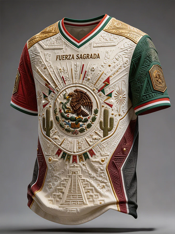 Men's Mexico Football Lover Art Printed V-neck T-shirt