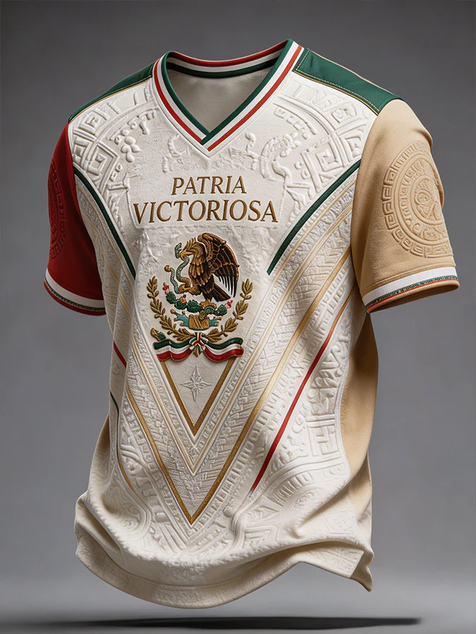 Men's Mexico Football Lover Art Printed V-neck T-shirt