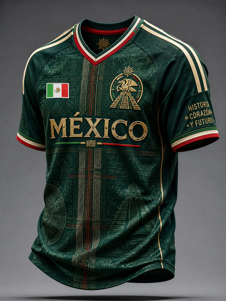 Men's Mexico Football Lover Art Printed V-neck T-shirt