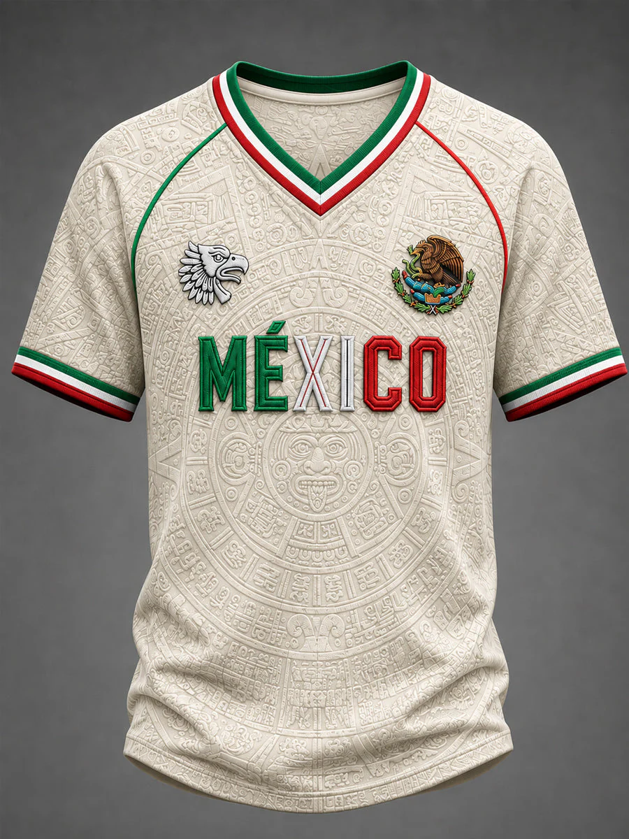 Men's Mexico Football Lover Art V-neck T-shirt - Image 4