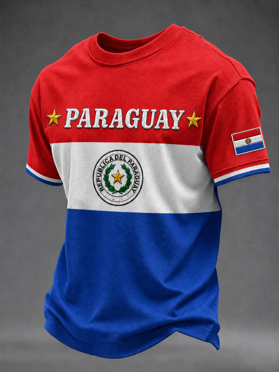 Men's  Paraguay Football Fan Gift Art Print Casual Short Sleeve T-shirt