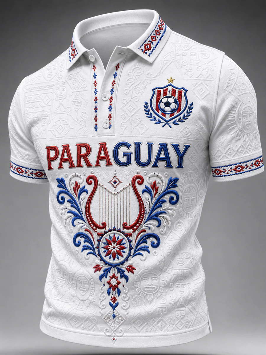 Men's  Paraguay Football Fan Gift Art Print Casual Short Sleeve Top