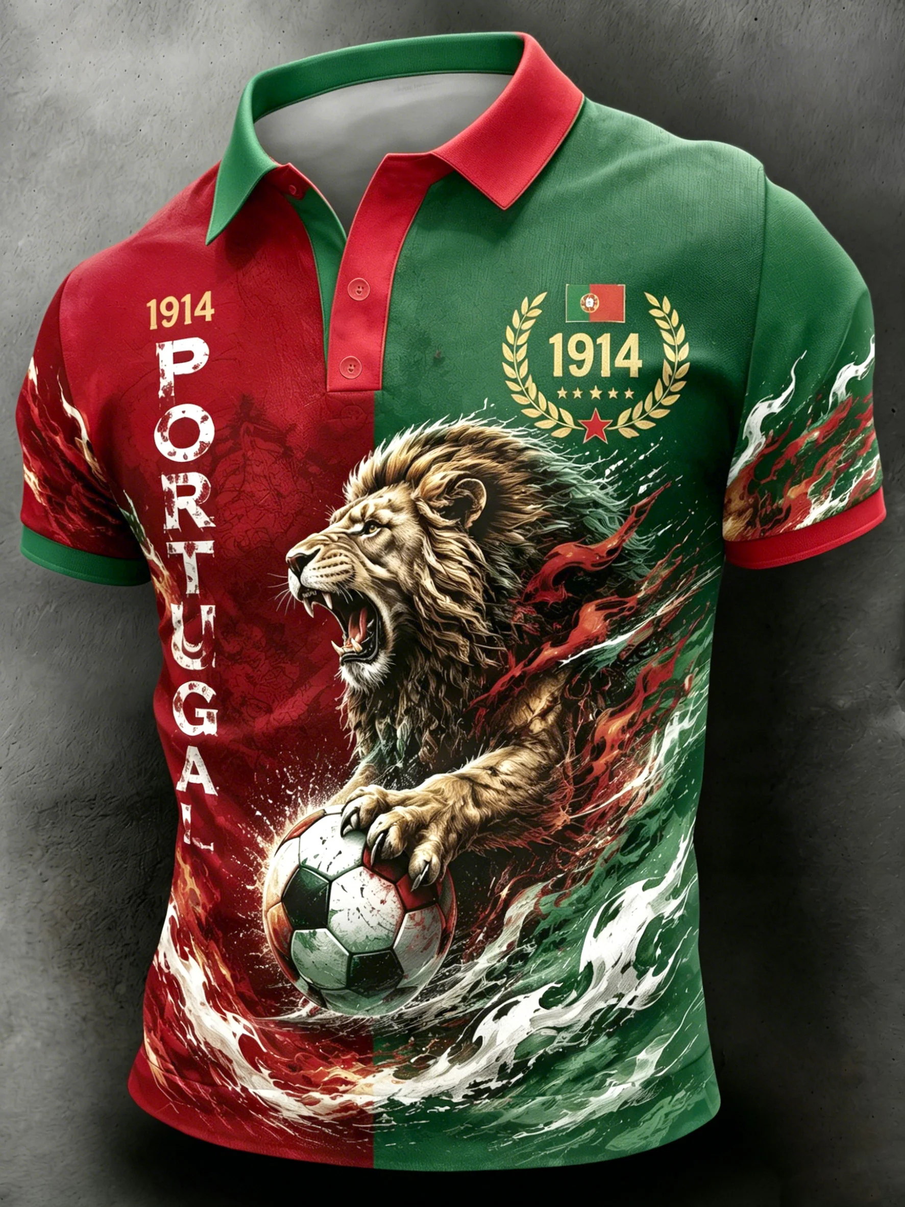 Men's Portugal Football Fan Art Print Polo