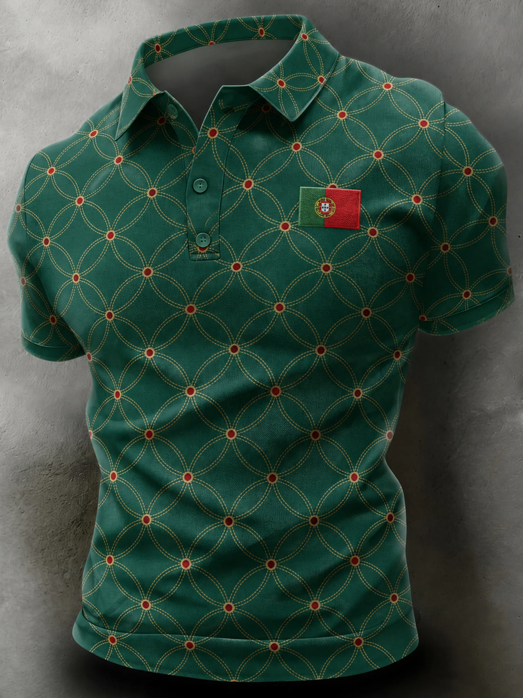 Men's Portugal Football Fan Art-Print Polo Shirt
