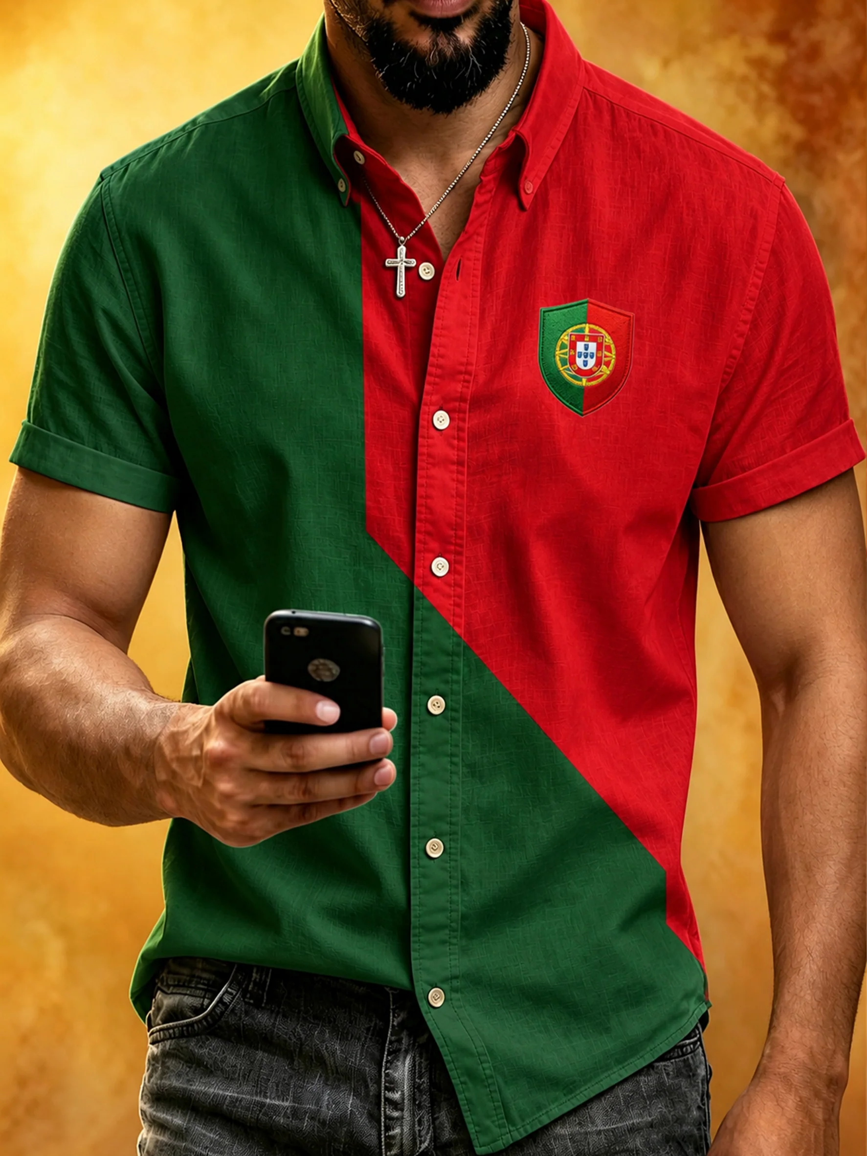 Men's Portugal Football Fan Art Print Short-Sleeve Shirt