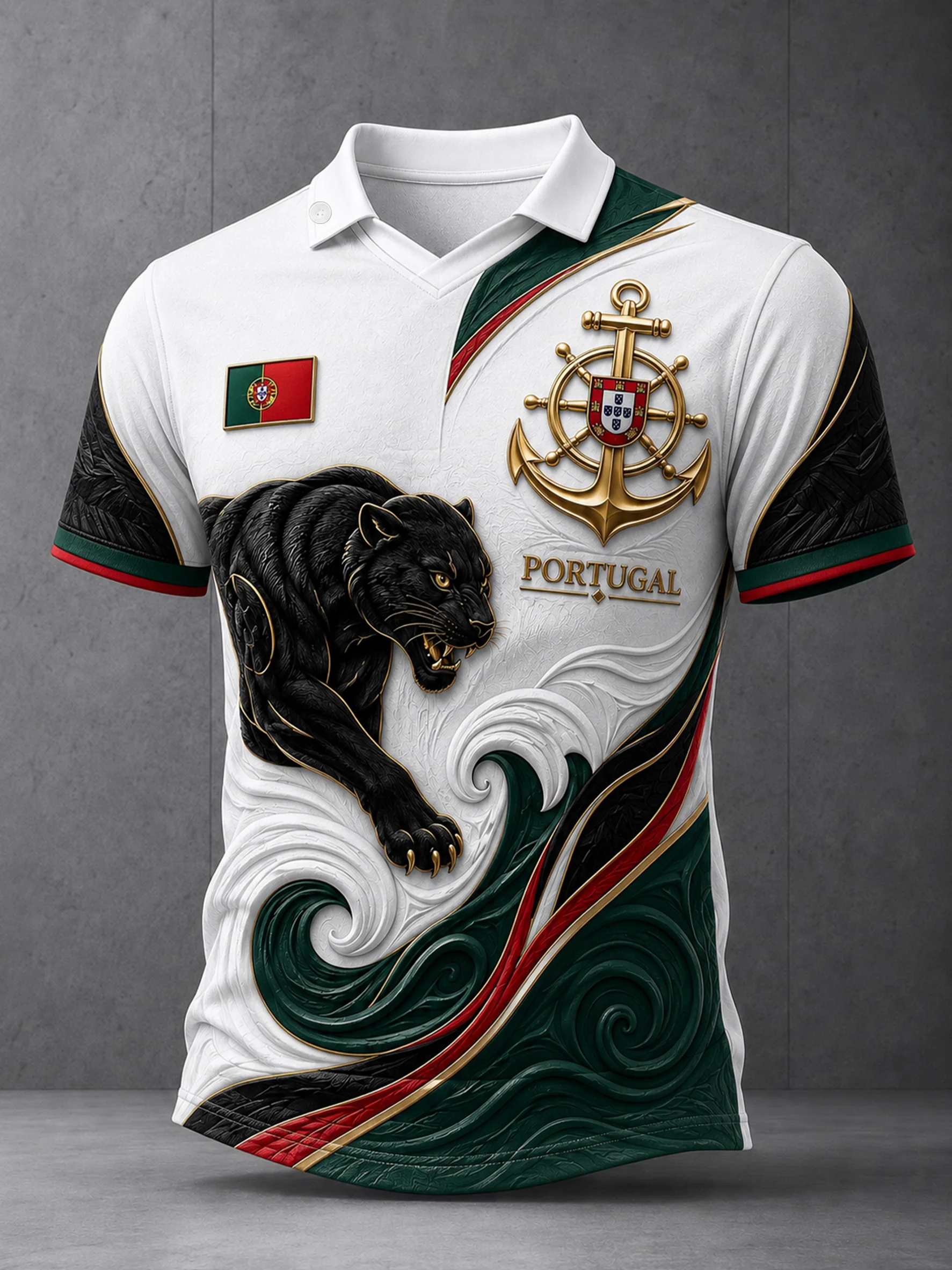 Men's Portugal Football Fan Art Print V-Neck Top