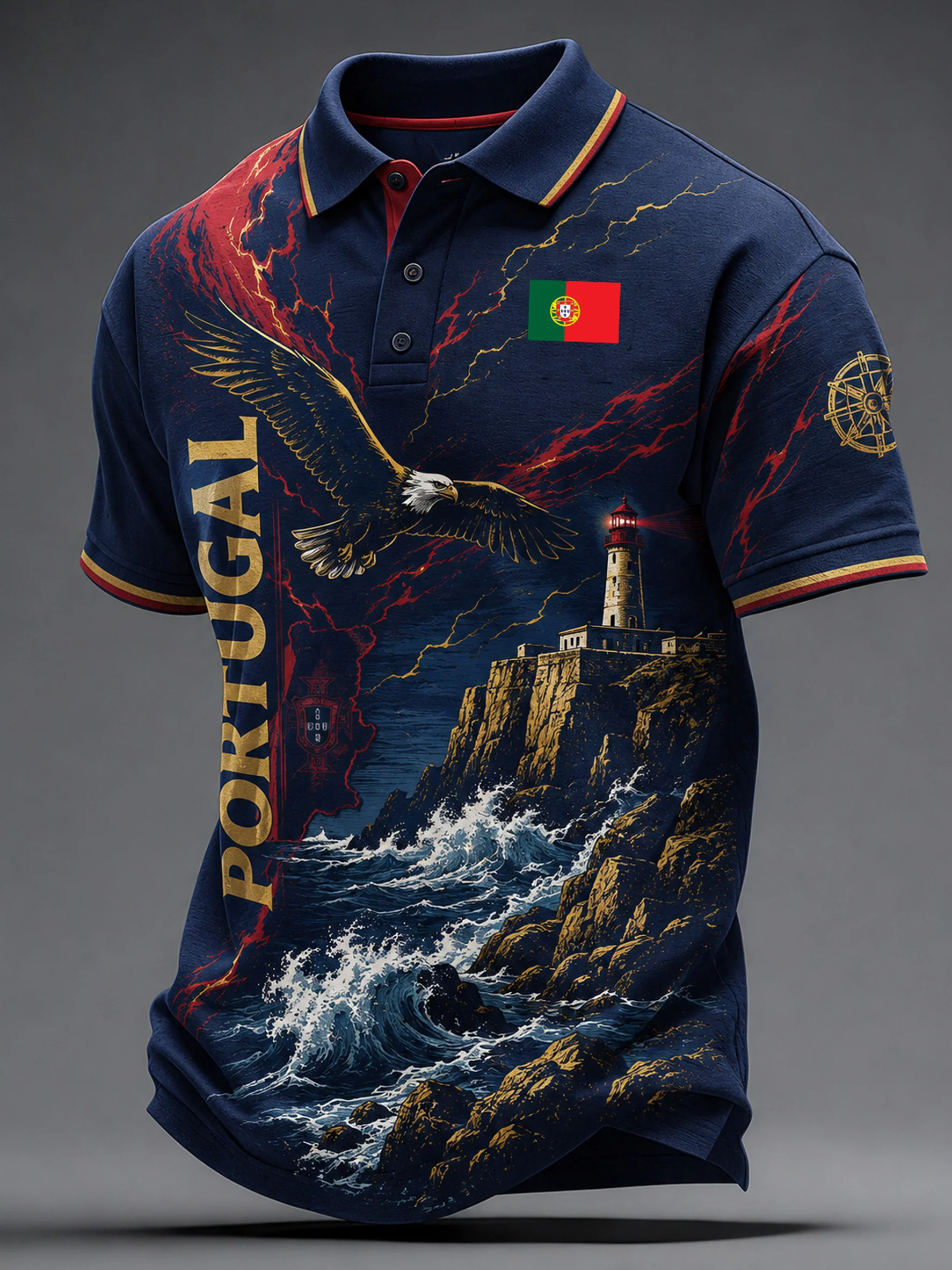 Men's Portugal Football Match Cheering Art Print Polo
