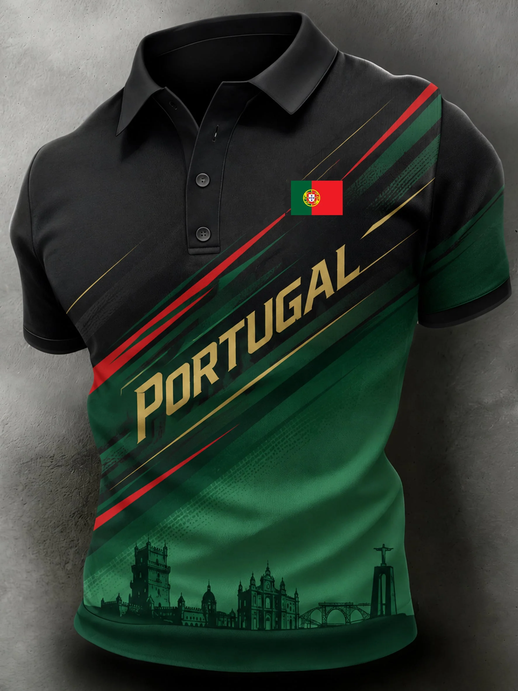 Men's Portugal Football Match Cheering Art Print Polo