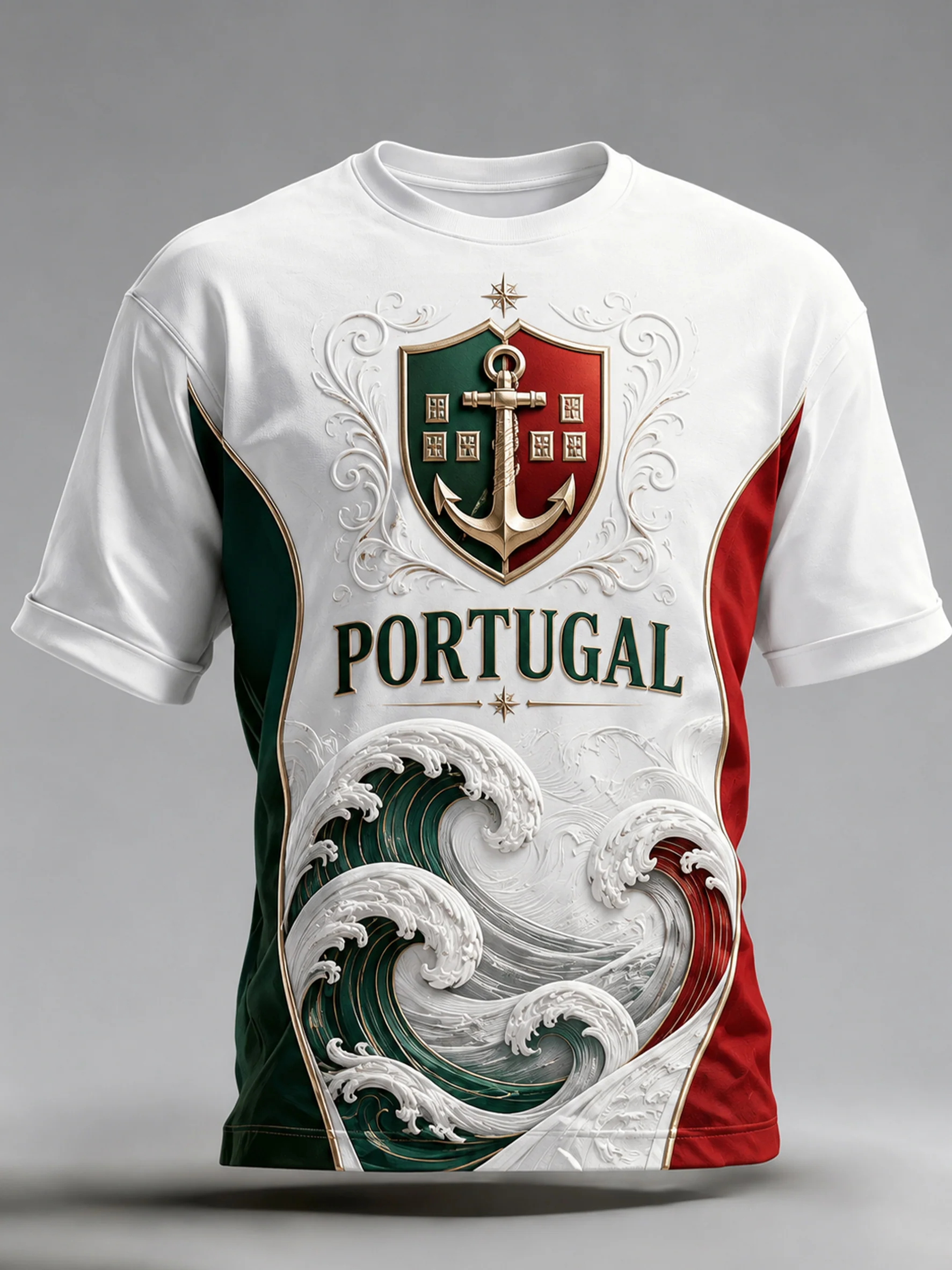 Men's Portugal Football Match Cheering Embossed Textured Art Print T-Shirt