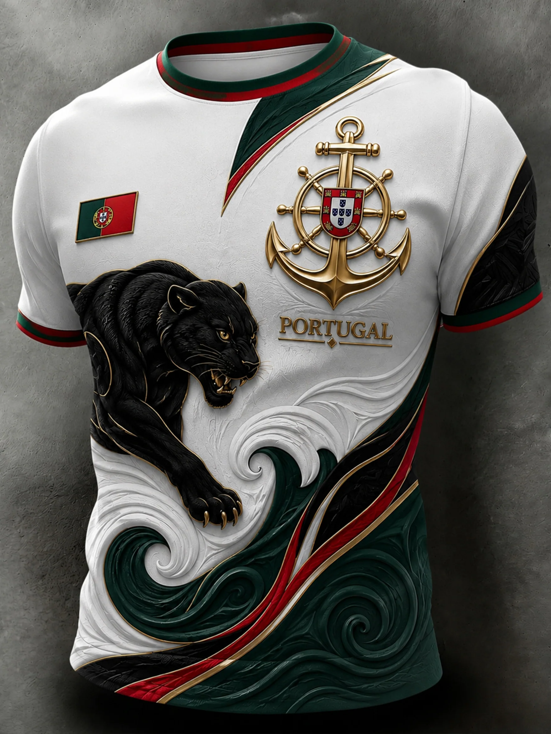 Men's Portugal Football-Themed T-Shirt: Embossed-Texture Fan Art Print