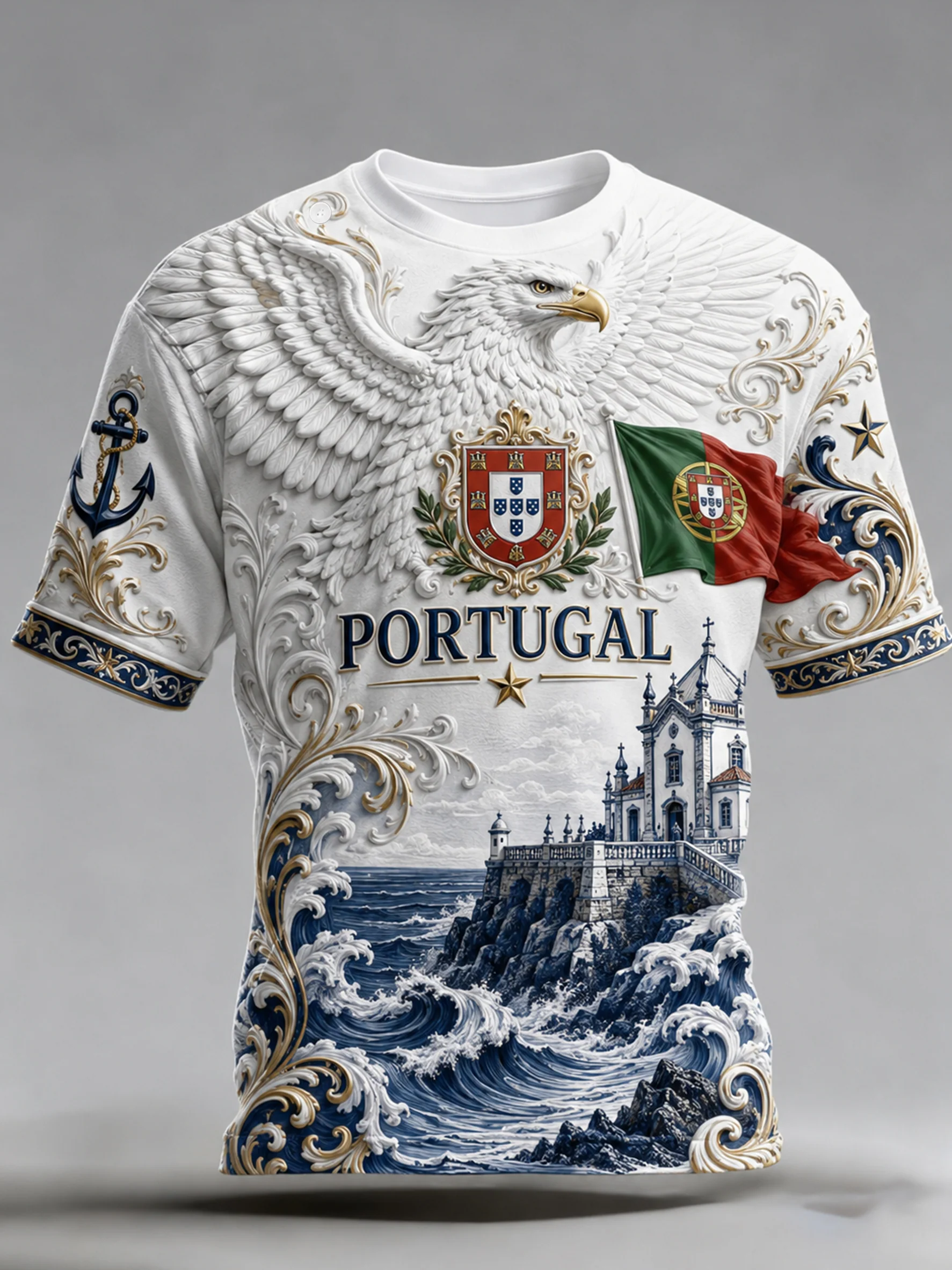 Men's Portugal Football-Themed T-Shirt: Embossed-Texture Fan Art Print