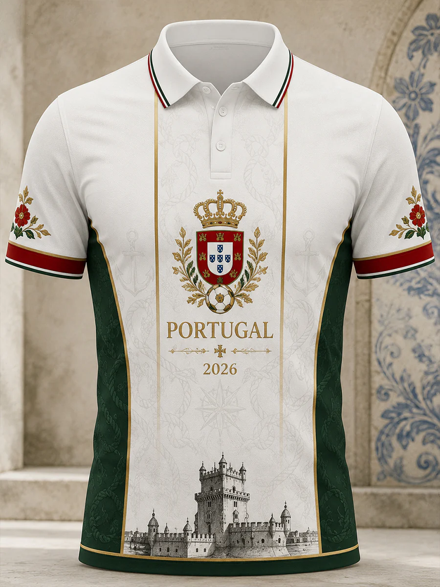 Men's Portuguese Football Pizza Cheering Element Art Print Polo Shirt