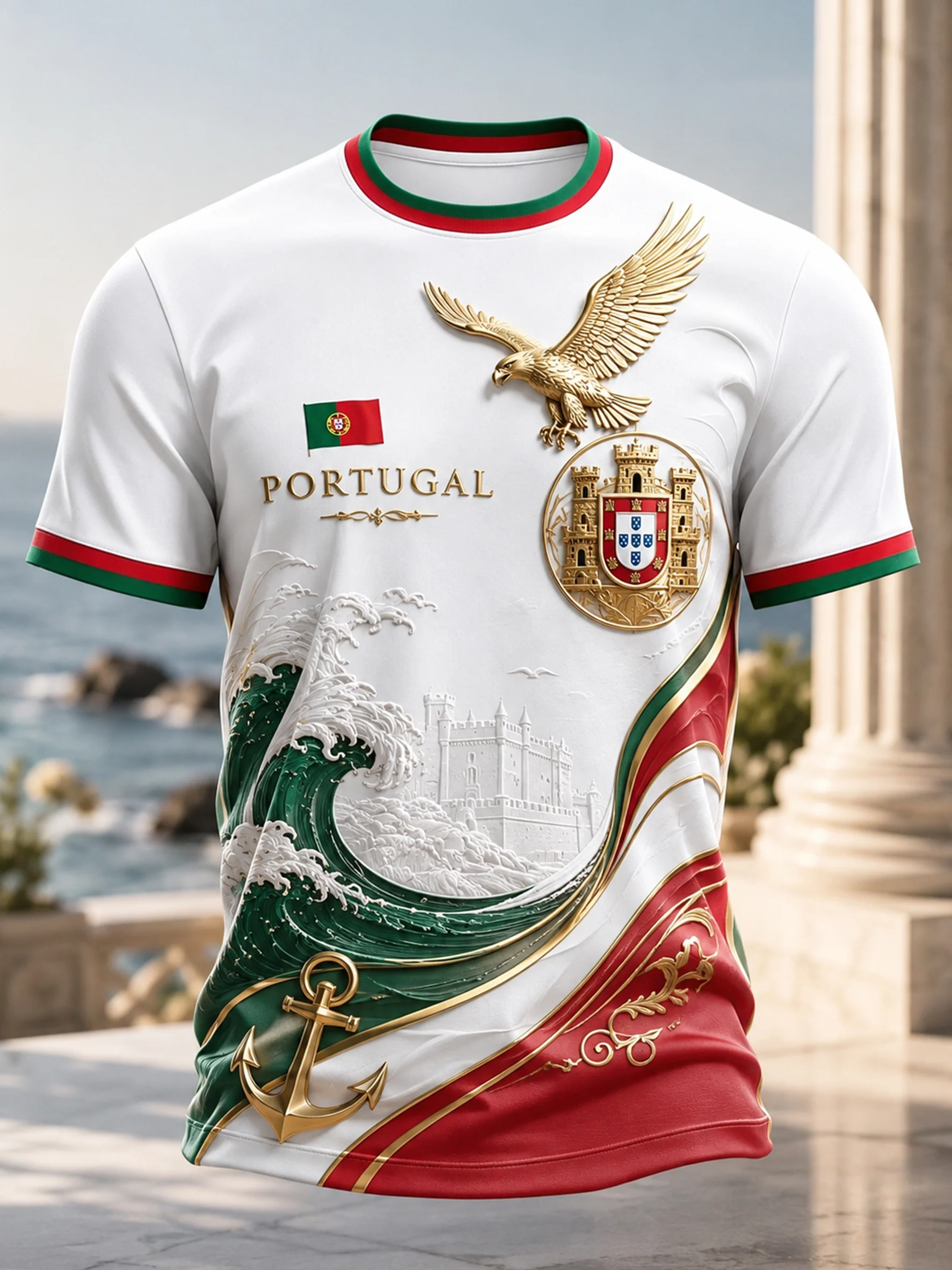 Men's Portuguese Football-Themed Cheering Art Print T-Shirt