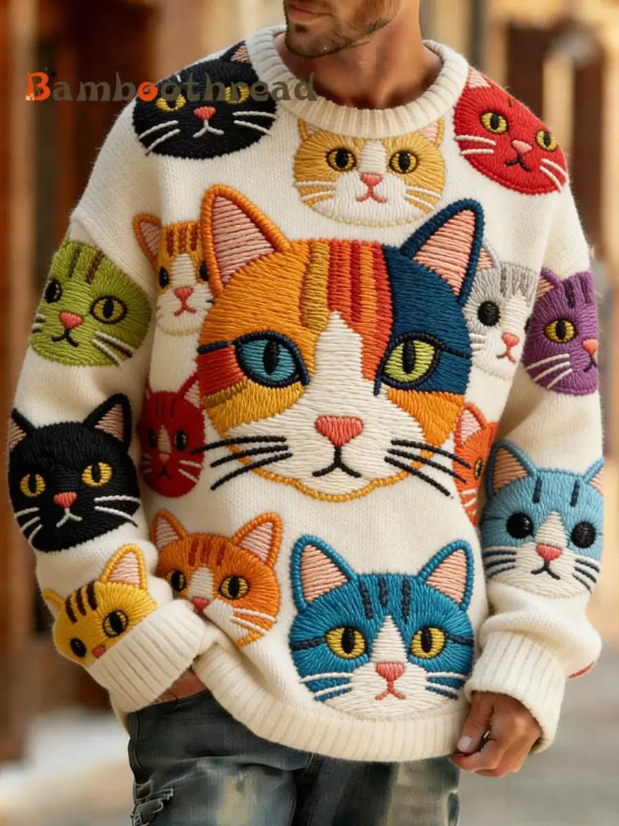 Men's Retro Abstract Animal Art Print Comfortable Knit Top