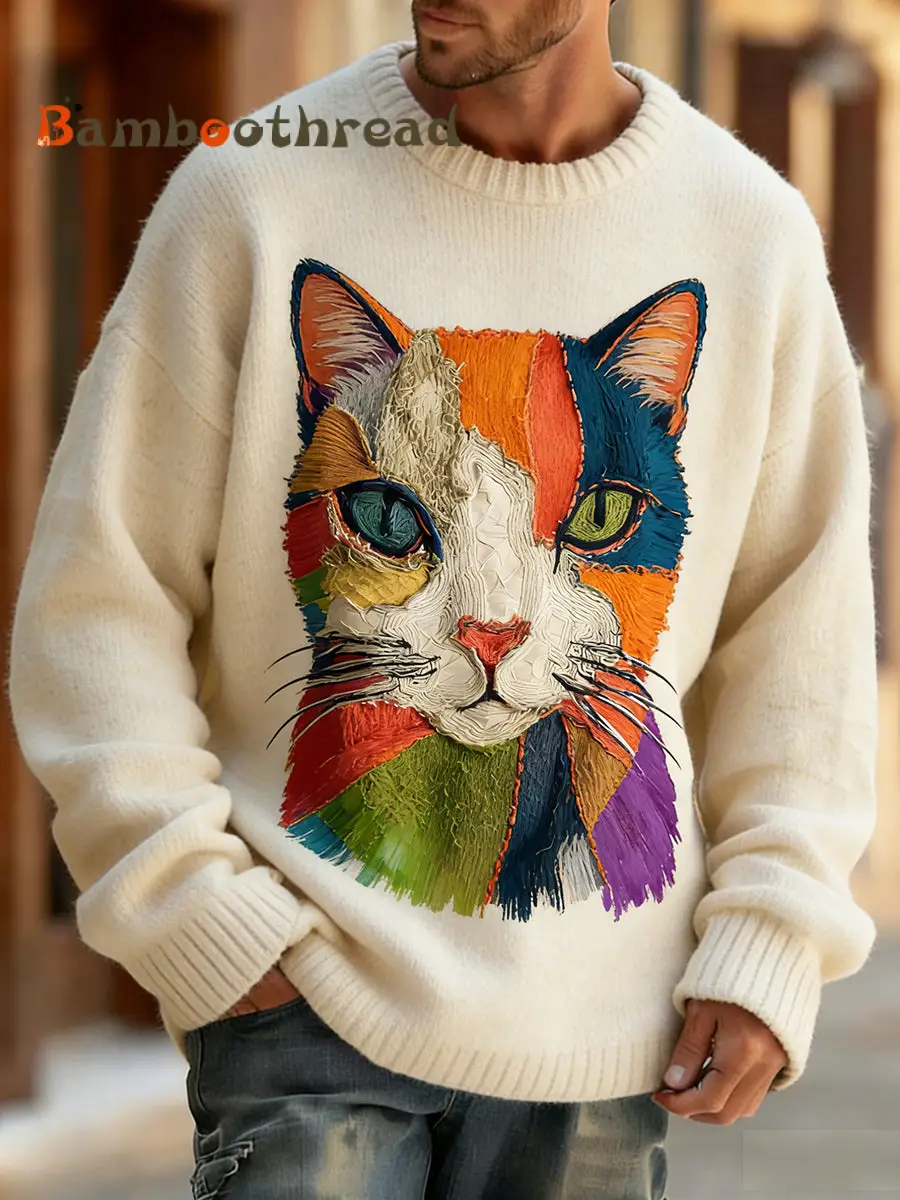 Men's Retro Abstract Animal Art Print Comfortable Knit Top